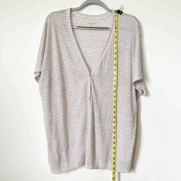 Eileen Fisher Linen Short Sleeve V Neck Cardigan Cream Taupe Stripe Womens Large - Picture 5 of 10